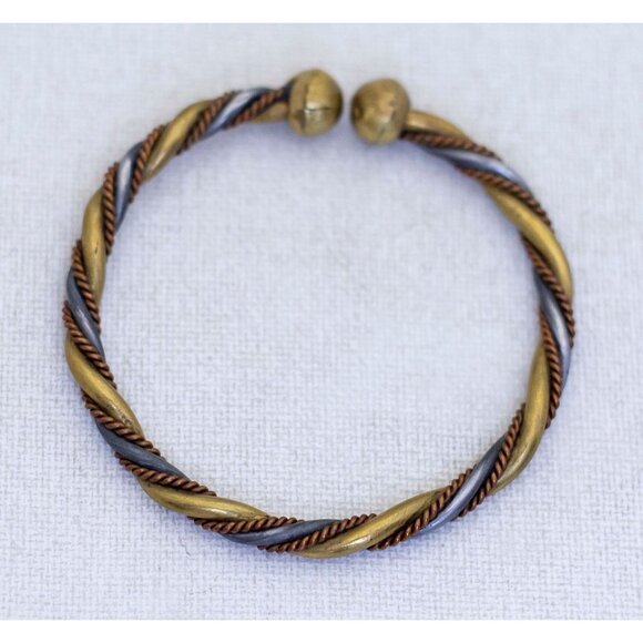 7 inch, Three-tone Spiral Copper Brass Bangle - AX9 - Picture 1 of 3